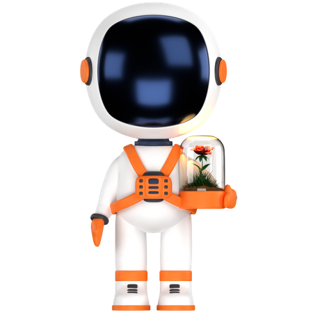Astronaute tenant une fleur  3D Illustration