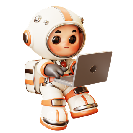 Astronaute travaillant sur un ordinateur portable  3D Illustration