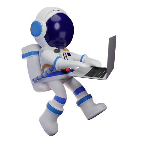 Astronaute travaillant sur un ordinateur portable  3D Illustration