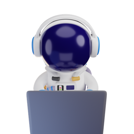 Astronaute travaillant sur un ordinateur portable  3D Illustration