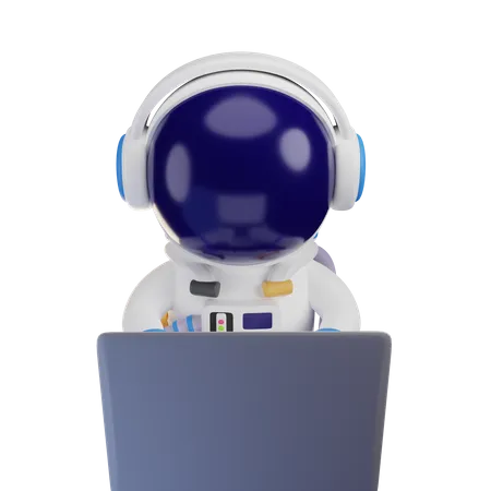 Astronaute travaillant sur un ordinateur portable  3D Illustration