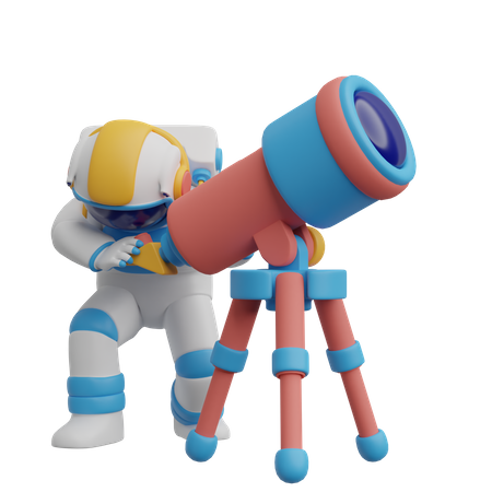 Astronaute utilisant un télescope  3D Illustration