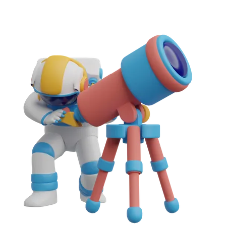 Astronaute utilisant un télescope  3D Illustration