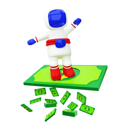 Astronaute volant avec de l'argent  3D Illustration