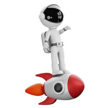 Astronaute volant avec une fusée  3D Illustration