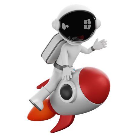 Astronaute volant avec une fusée  3D Illustration