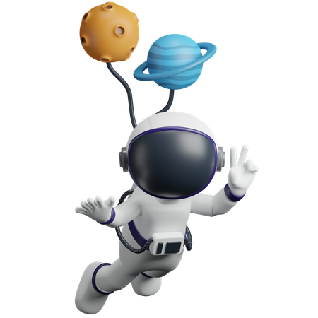 Astronaute volant avec un ballon  3D Icon