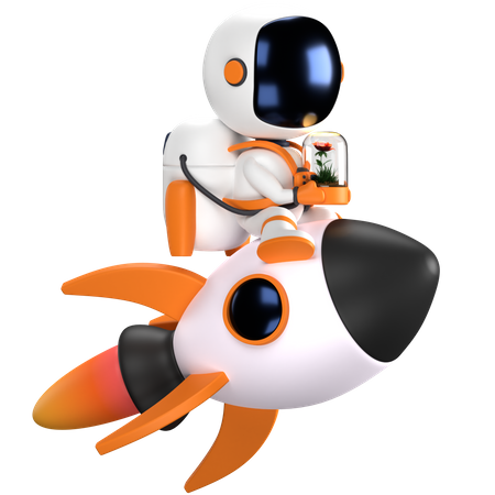 Astronaute volant sur une fusée  3D Illustration