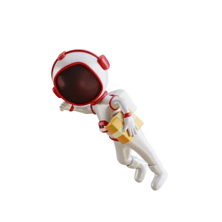 Astronaut fliegt mit Kiste  3D Illustration