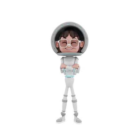 Astronautin stehend  3D Illustration