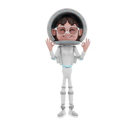 Astronautin zeigt Superzeichen  3D Illustration