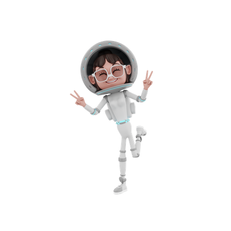 Astronautin zeigt Victory-Zeichen  3D Illustration