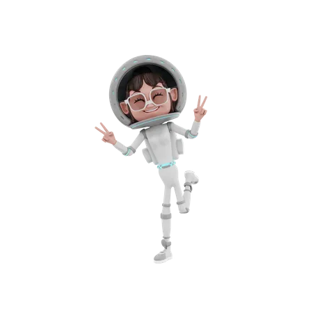 Astronautin zeigt Victory-Zeichen  3D Illustration