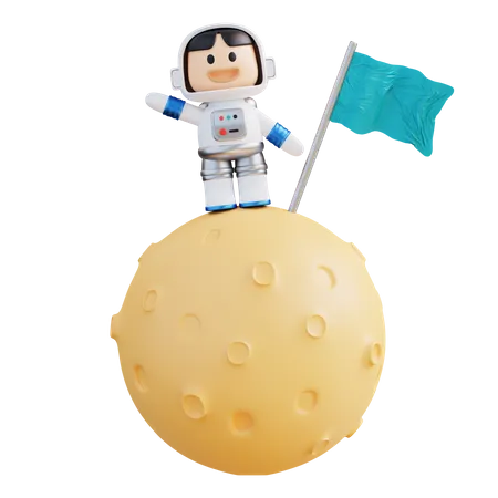 3 D Illustration Astronauts Plant A Flag On The Moon 3D Icon