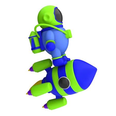 Astronout with rocket  3D Icon