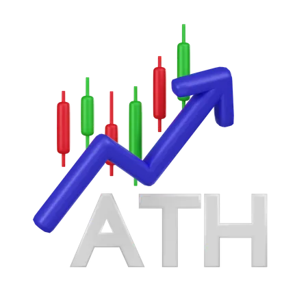 The 3 D Image Captures A Rising Trend Arrow And Candlestick Chart Reaching ATH Representing A Peak In Cryptocurrency Market Value 3D Icon