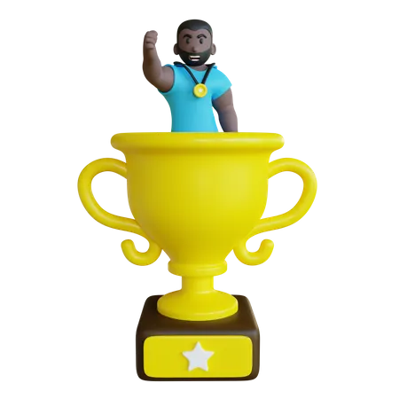 Athlete celebrating success trophy  3D Illustration