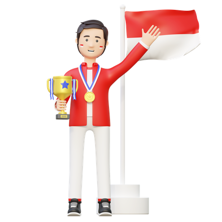 Athlete champion holding trophy  3D Illustration