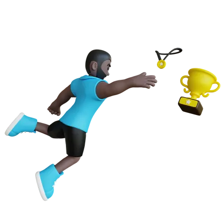 Athlete chasing success trophy  3D Illustration