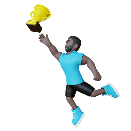 Athlete chasing trophy  3D Illustration