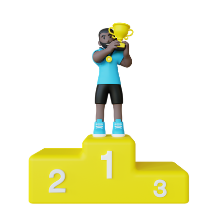 Athlète vainqueur de la première position debout sur le podium  3D Illustration