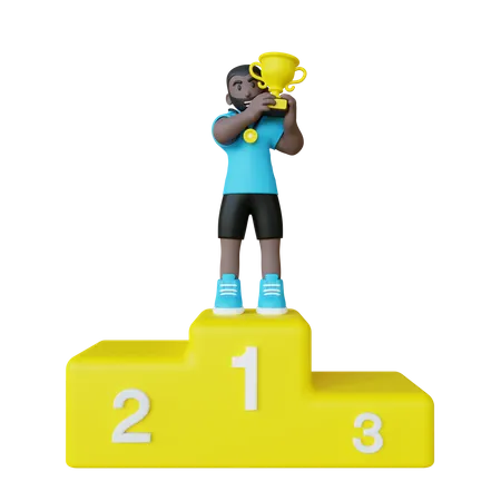 Athlète vainqueur de la première position debout sur le podium  3D Illustration