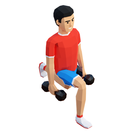 L'homme athlète s'entraîne avec des fentes de squat avec des haltères de poids dans la salle de sport  3D Illustration