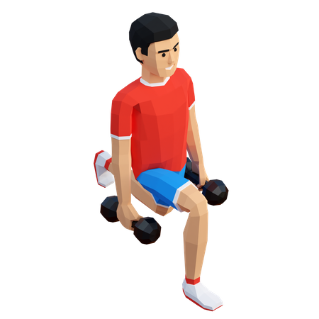 Athlete man training lunges squat with weight dumbbells in gym  3D Icon
