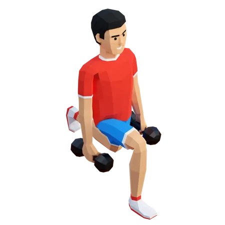 Athlete man training lunges squat with weight dumbbells in gym  3D Illustration