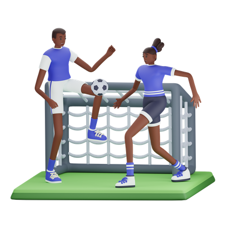 Athletes playing football  3D Illustration