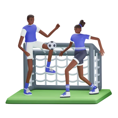 Atletas jogando futebol  3D Illustration
