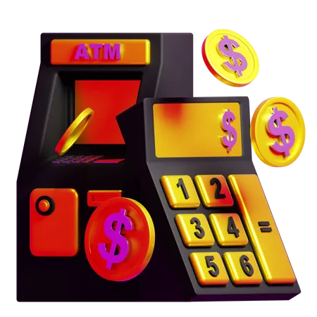 Atm machine and calculator coin  3D Icon