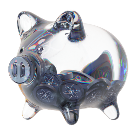 Atom Clear Glass Piggy Bank With Decreasing Piles Of Crypto Coins  3D Icon