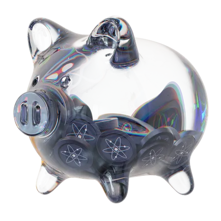 Atom Clear Glass Piggy Bank With Decreasing Piles Of Crypto Coins  3D Icon