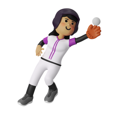 Fille qui attrape la balle au baseball  3D Icon
