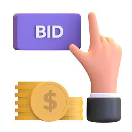 Auction Bid Text With Hand And Dollar Coin Icon 3 D Rendered Illustration 3D Illustration
