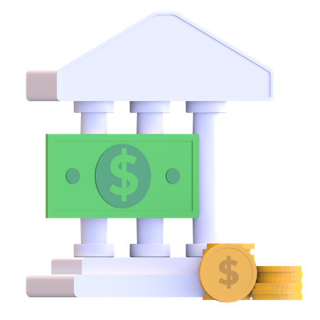 Auction house with dollar and cent money 3D Illustration