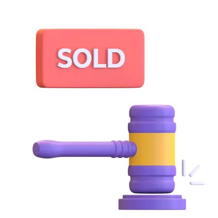 Auction sold text with striking wooden gavel  3D Illustration