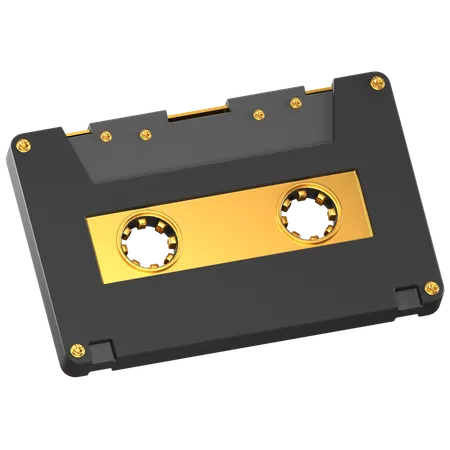 3 D Illustration Of A Black And Gold Audio Cassette 3D Icon