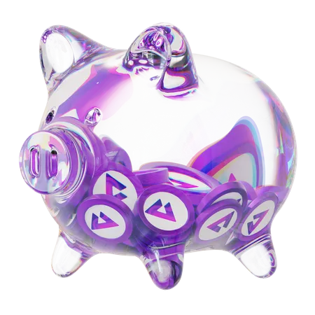 Audio Clear Glass Piggy Bank With Decreasing Piles Of Crypto Coins  3D Icon
