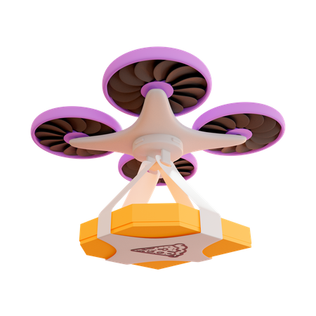 Auslieferung eines Pakets mit Pizza per Drohne  3D Icon