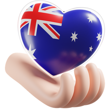 Cuidados com as mãos e o coração da bandeira da Austrália  3D Icon