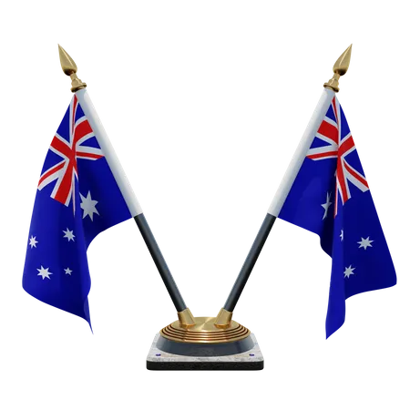 Australia Double Desk Flag Stand  3D Illustration