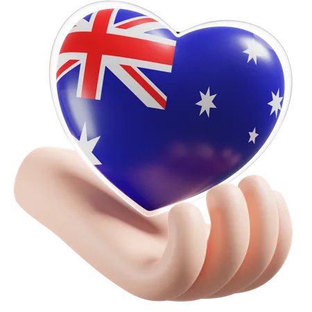Australia Flag Heart Hand Care  3D Icon