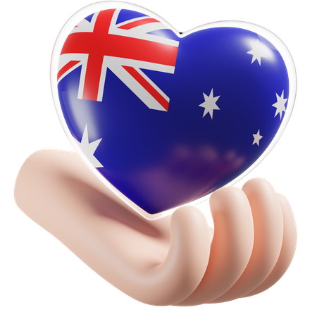 Soins des mains en forme de cœur avec drapeau australien  3D Icon