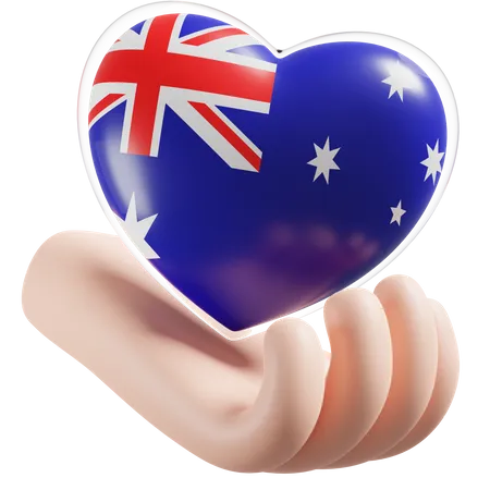 Soins des mains en forme de cœur avec drapeau australien  3D Icon