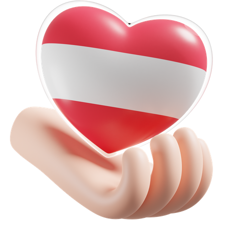 Austria Flag Heart Hand Care  3D Icon