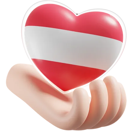 Austria Flag Heart Hand Care  3D Icon