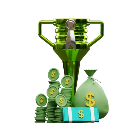 Award-Trophäe mit viel Geld  3D Icon