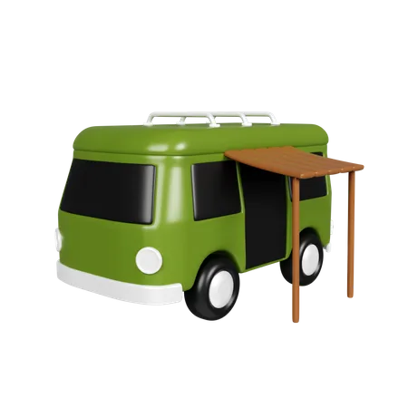 Furgoneta Camper Verde 3 D Concepto Verano Aventura Y Turismo Icono Aislado Sobre Fondo Blanco Ilustracion De Representacion 3 D Trazado De Recorte 3D Icon